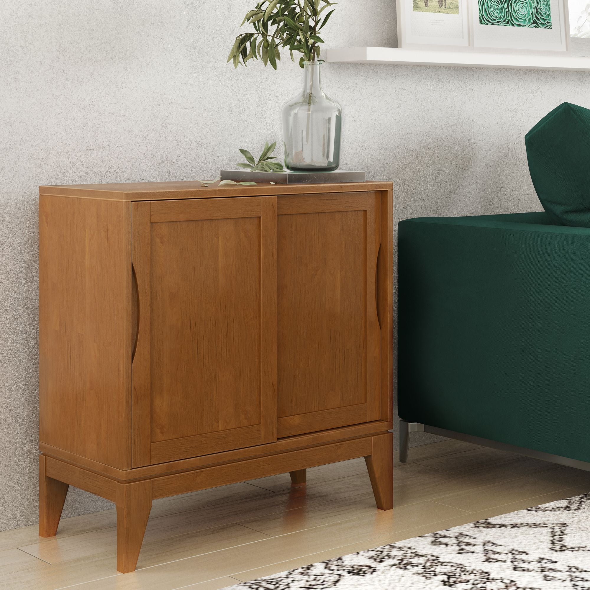Mid-Century Low Storage Cabinet with Sliding Doors