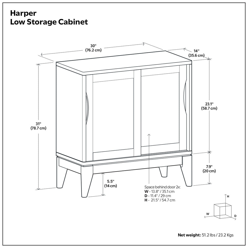 Mid-Century Low Storage Cabinet with Sliding Doors