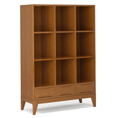 Teak Brown Solid Wood Cube Storage Unit with Drawers - 9 Open Compartments