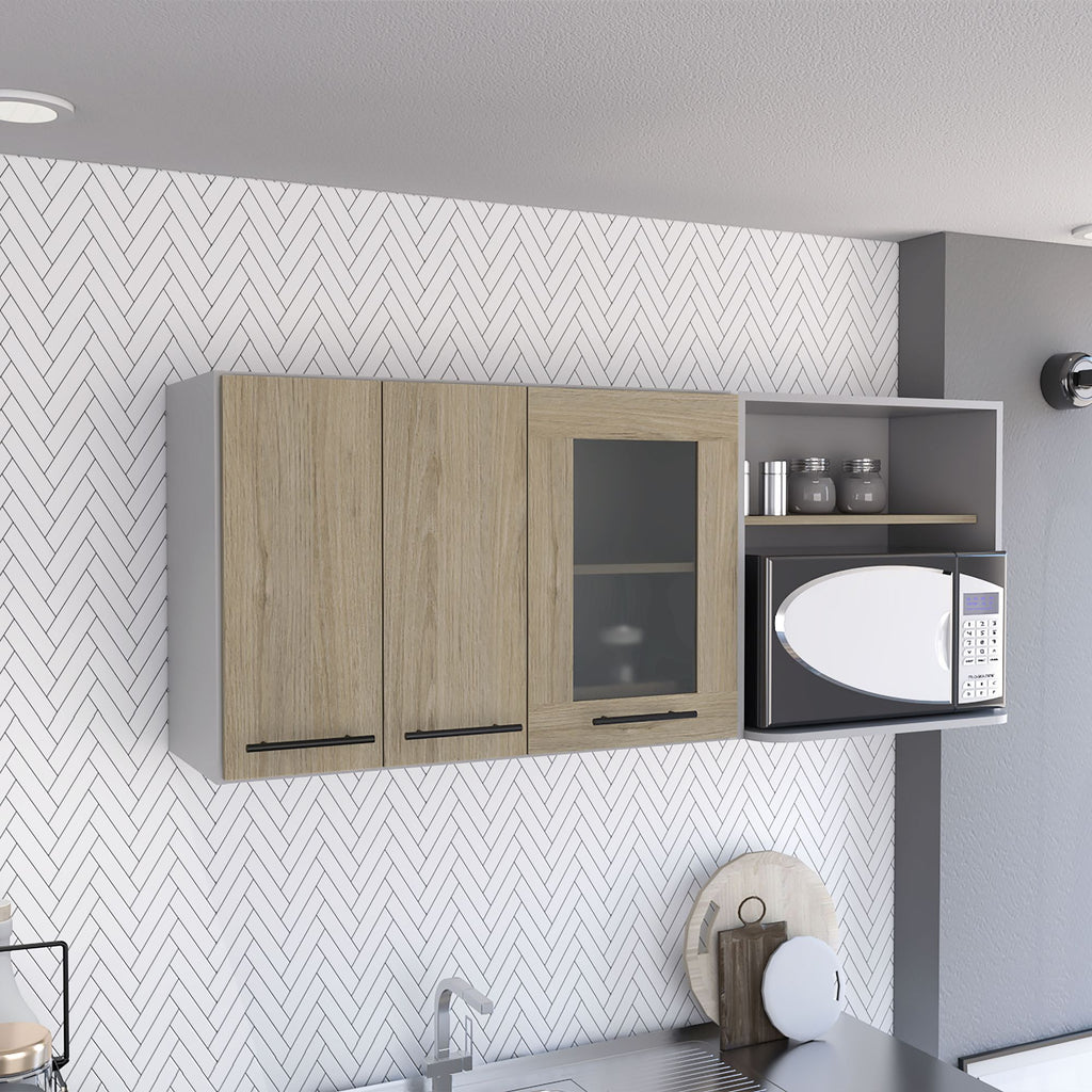 Hasselt Double Door Glass Wall Cabinet - Light Pine