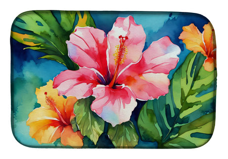 Watercolor Hawaiian Hibiscus Dish Drying Mat