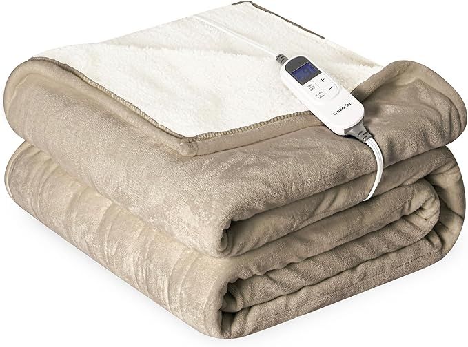 Reversible Light Brown Electric Throw Blanket