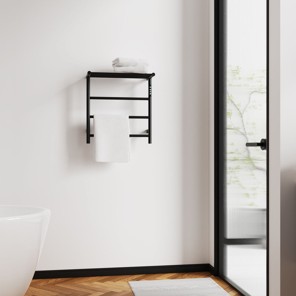 Heated Towel Rack with Top Shelf – Smart Touchscreen Control, 304 Stainless Steel