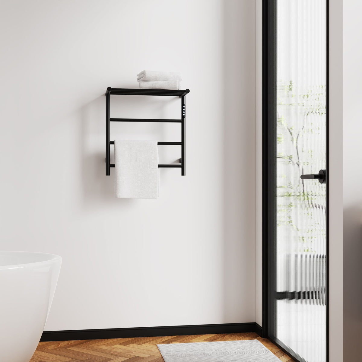 Heated Towel Rack with Top Shelf – Smart Touchscreen Control, 304 Stainless Steel