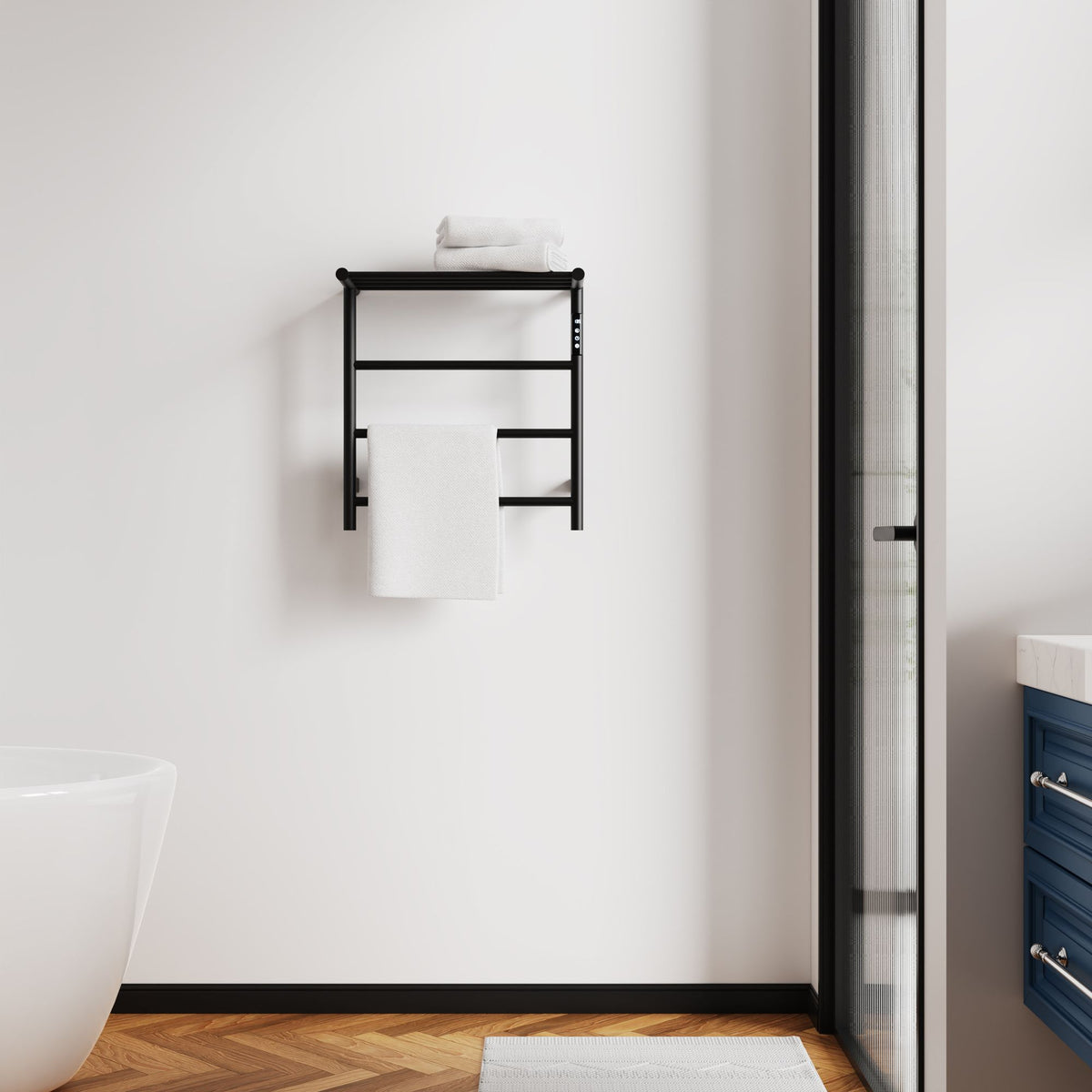 Heated Towel Rack with Top Shelf – Smart Touchscreen Control, 304 Stainless Steel