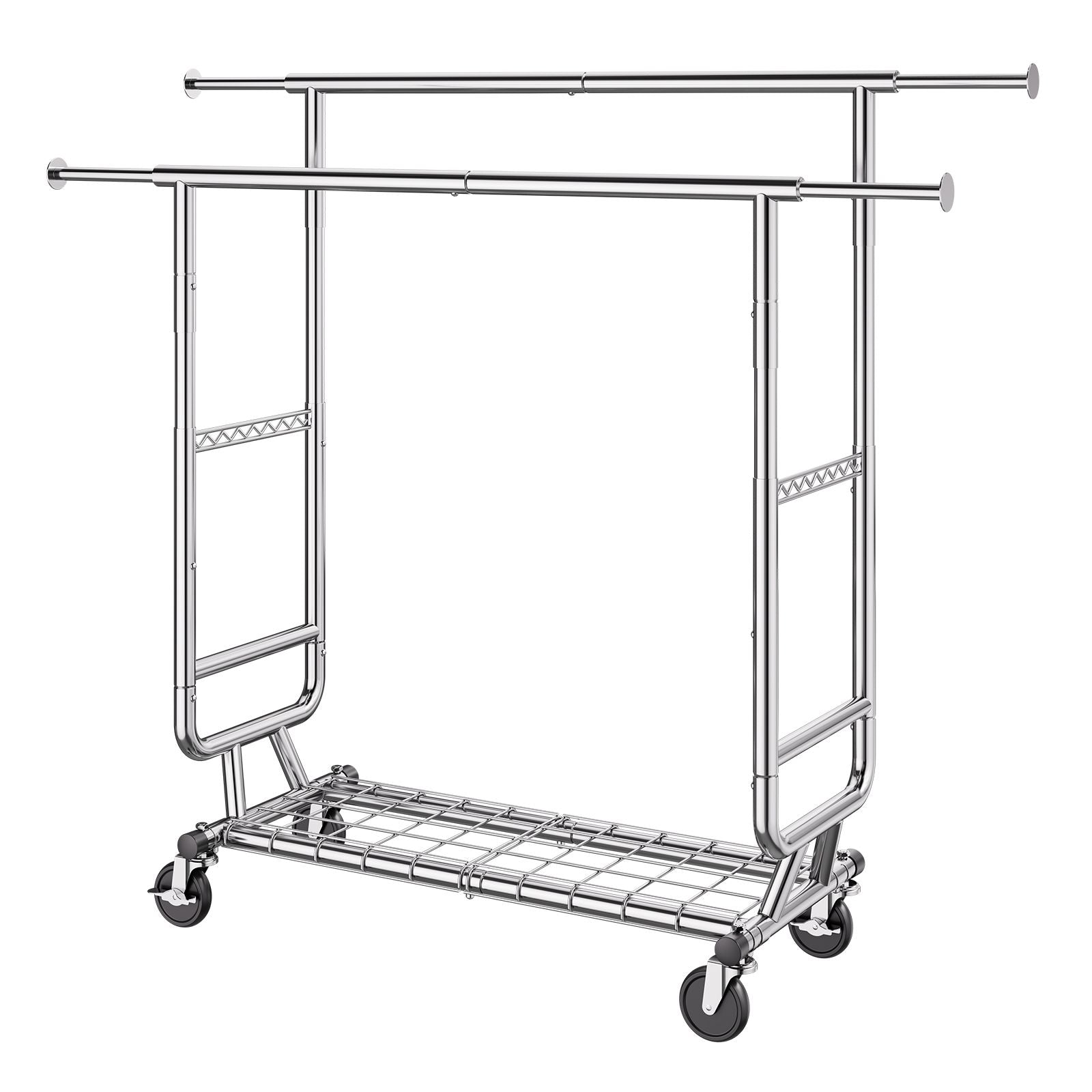 Double Hanging Rod Clothes Rack with Adjustable & Extendable Design, Easy Mobility, and Extra Storage