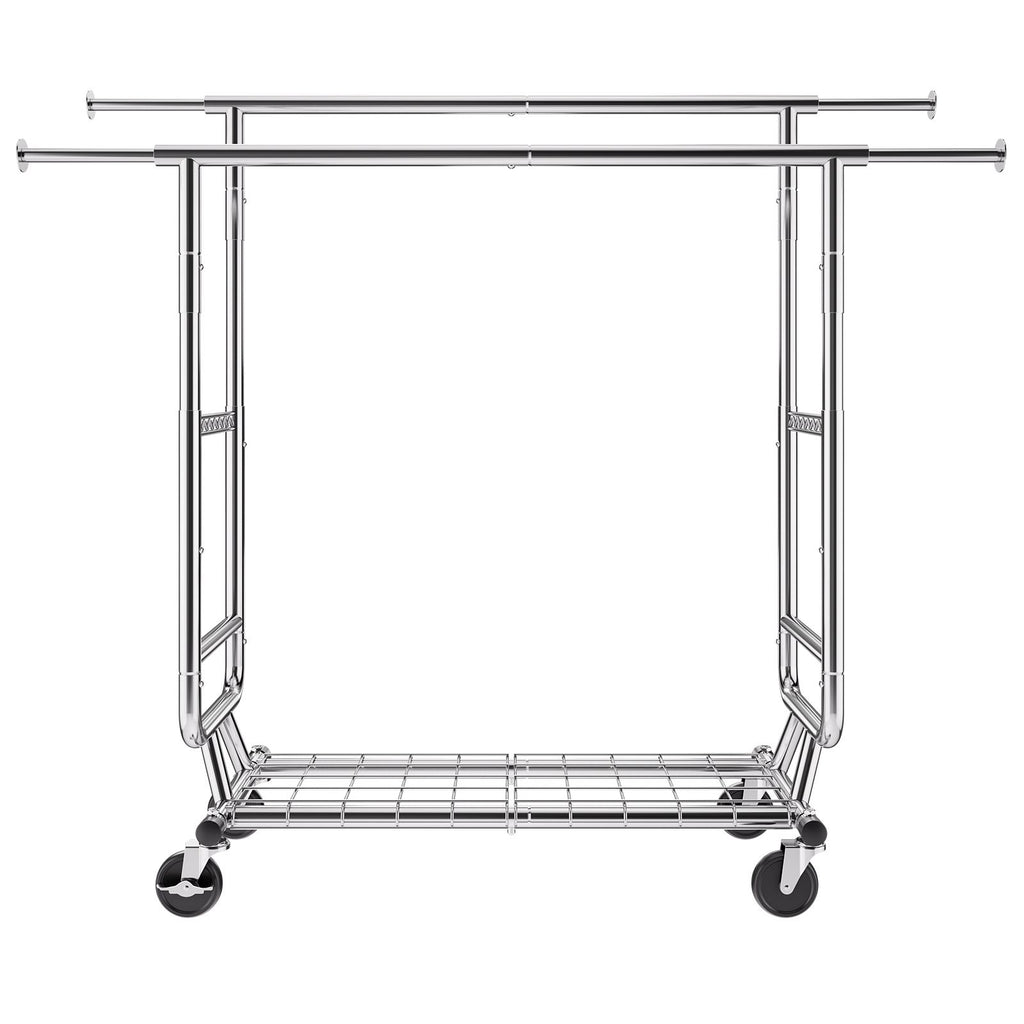 Double Hanging Rod Clothes Rack with Adjustable & Extendable Design, Easy Mobility, and Extra Storage