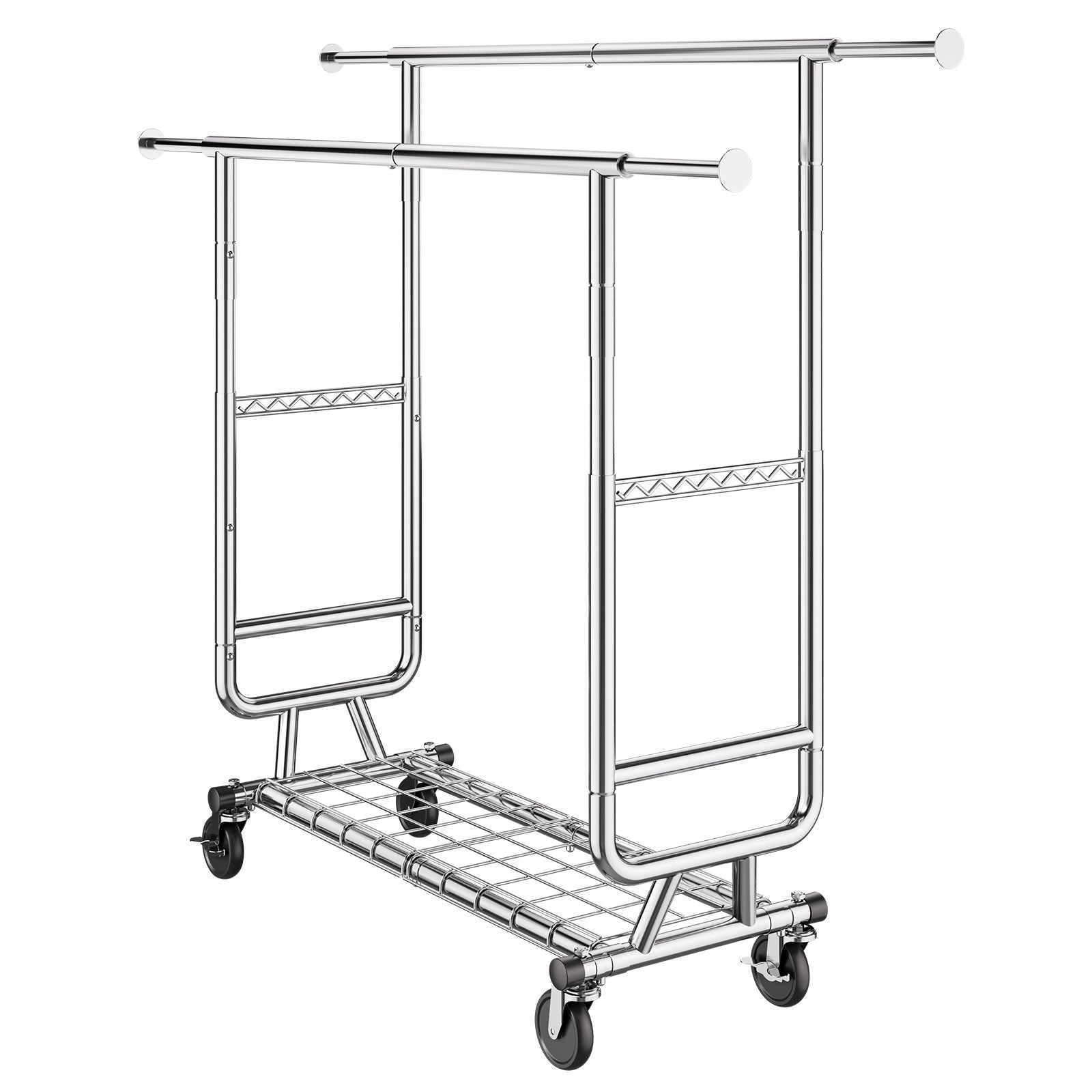 Double Hanging Rod Clothes Rack with Adjustable & Extendable Design, Easy Mobility, and Extra Storage