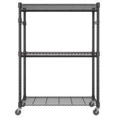 practical Rolling Clothes Rack with Adjustable Shelf, 2 Rods & 3 Tiers
