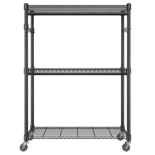 practical Rolling Clothes Rack with Adjustable Shelf, 2 Rods & 3 Tiers