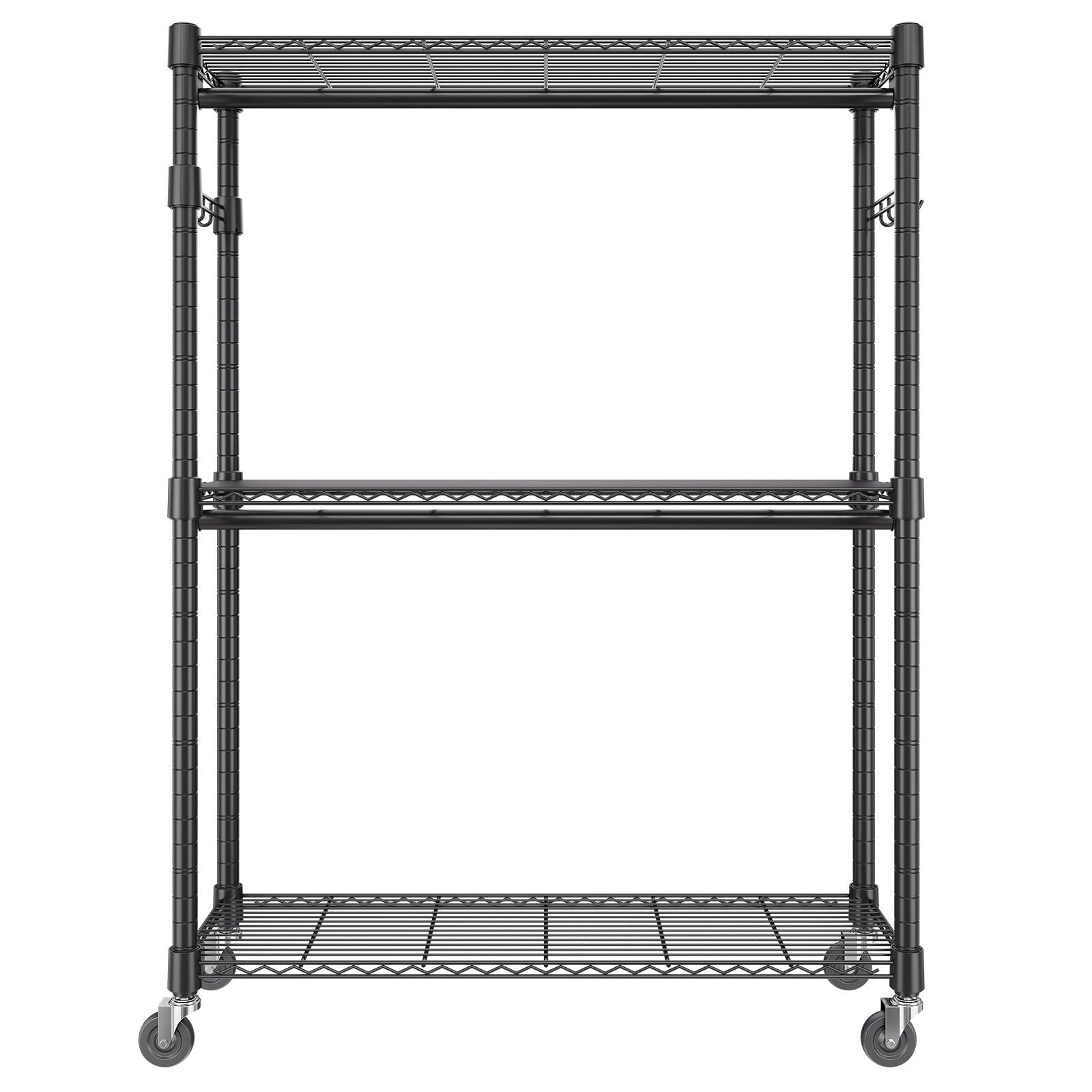 practical Rolling Clothes Rack with Adjustable Shelf, 2 Rods & 3 Tiers