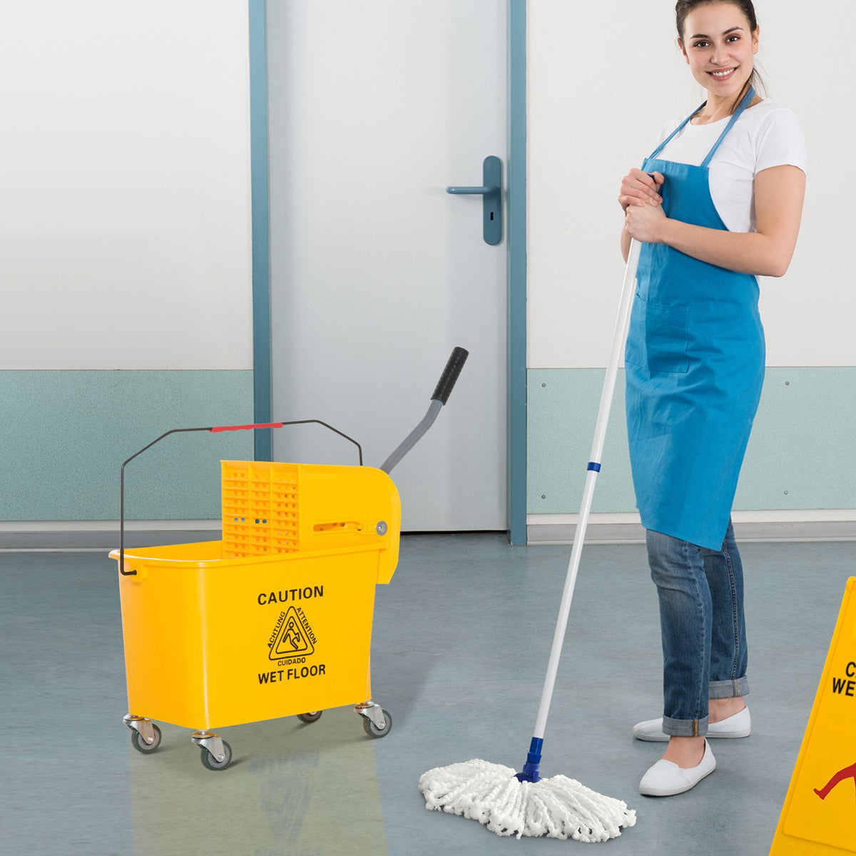 practical Janitor Mop Bucket with Wringer, everyday Yellow, Easy Clean-Up
