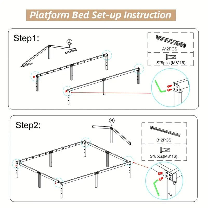 practical Metal Platform Bed Frame with Under-Bed Storage, No Box Spring Needed