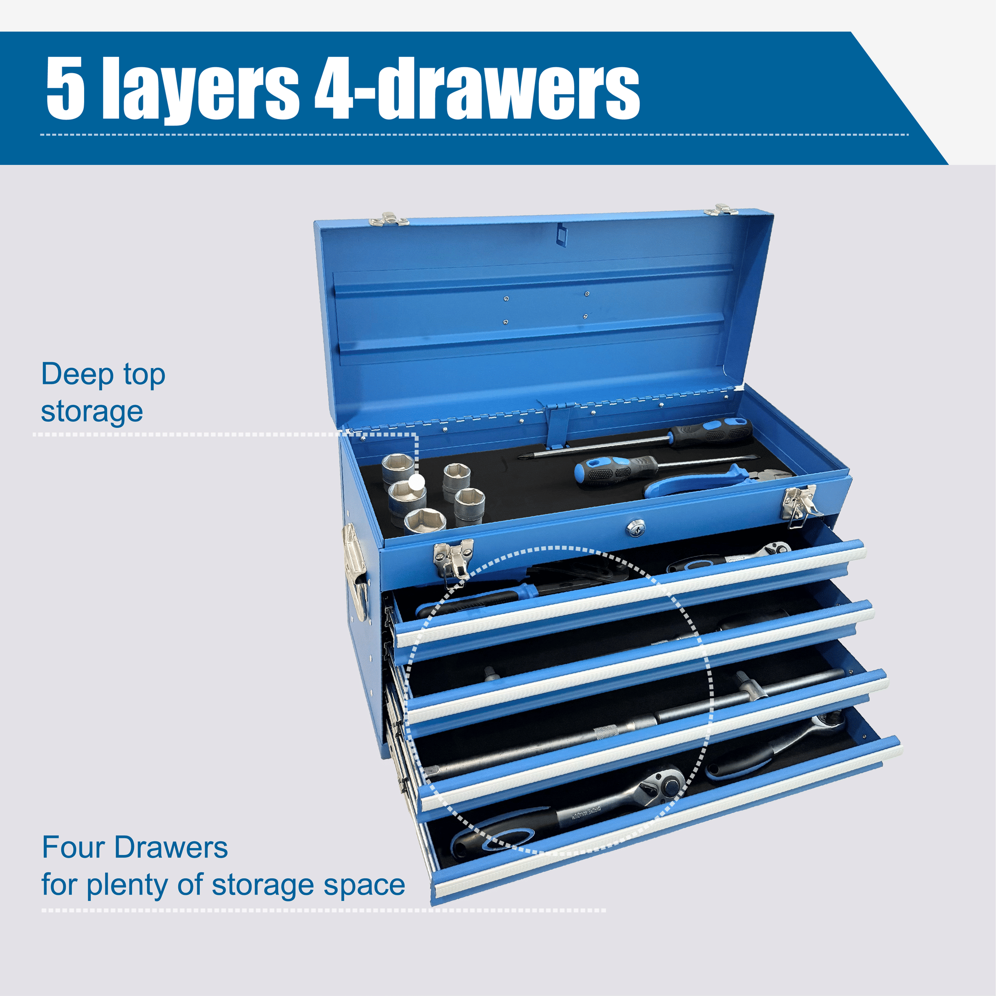 Portable Tool Box with Multiple Storage Compartments