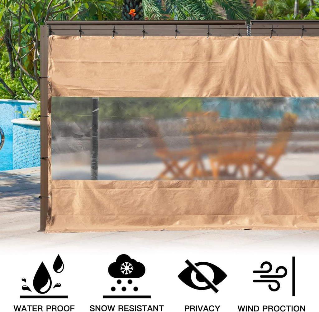 Clear-Panel Outdoor Curtain for Patio Privacy and Coverage