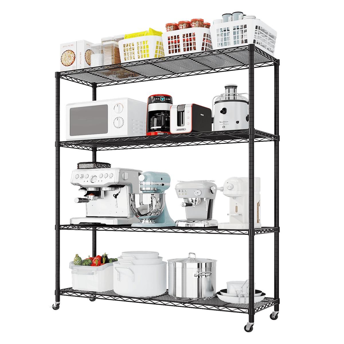 Adjustable Wire Shelving Unit With Locking Wheels