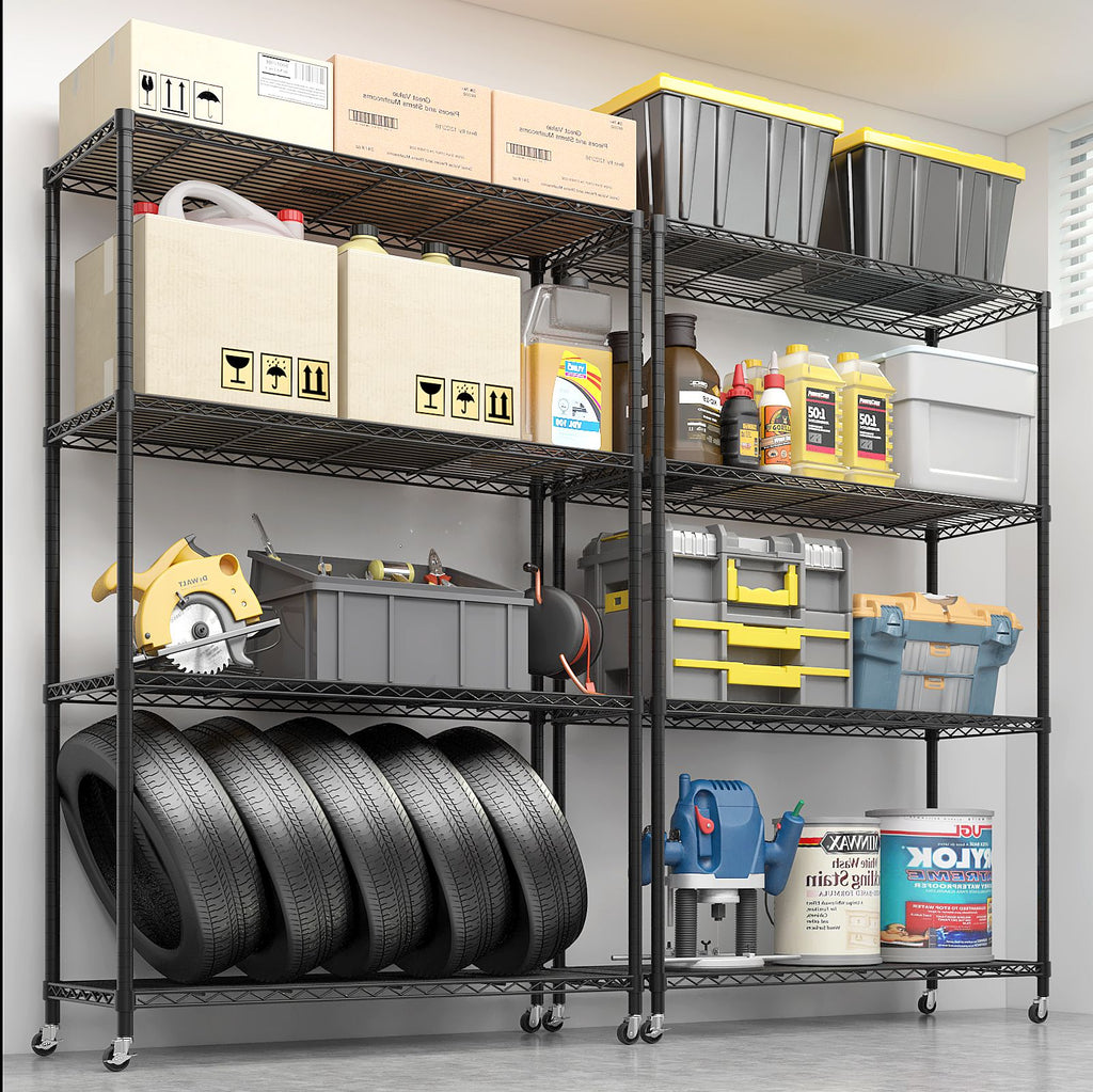 Adjustable Wire Shelving Unit With Locking Wheels