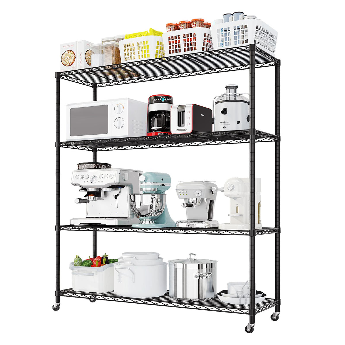 Adjustable Wire Shelving Unit With Locking Wheels