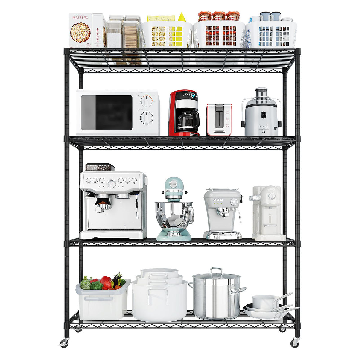 Adjustable Wire Shelving Unit With Locking Wheels