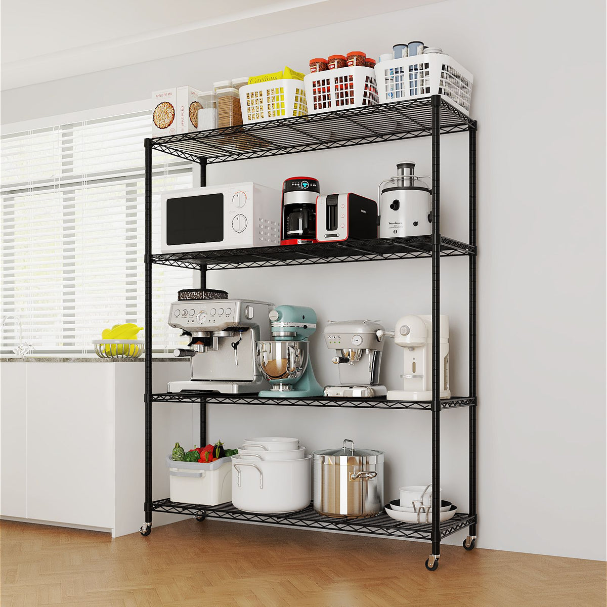 Adjustable Wire Shelving Unit With Locking Wheels