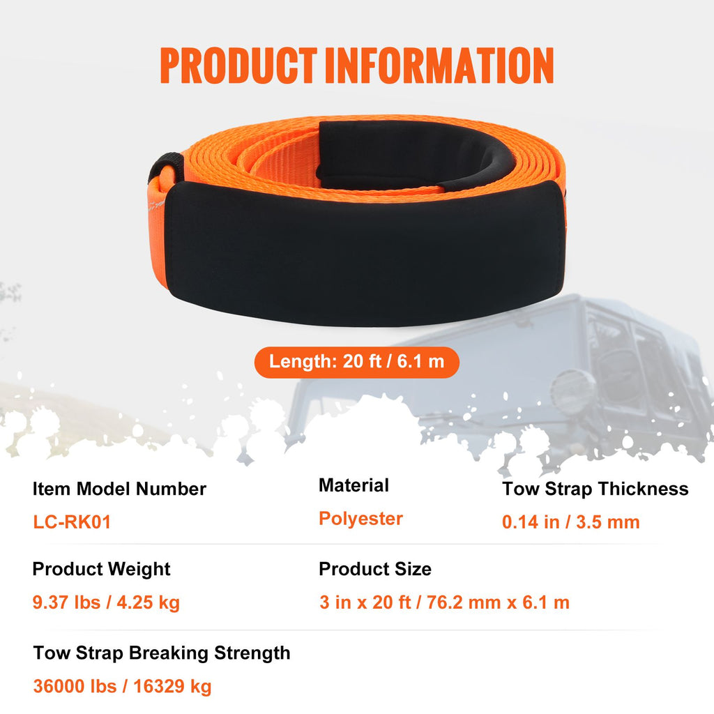 Reinforced Vehicle Tow Strap Recovery Kit