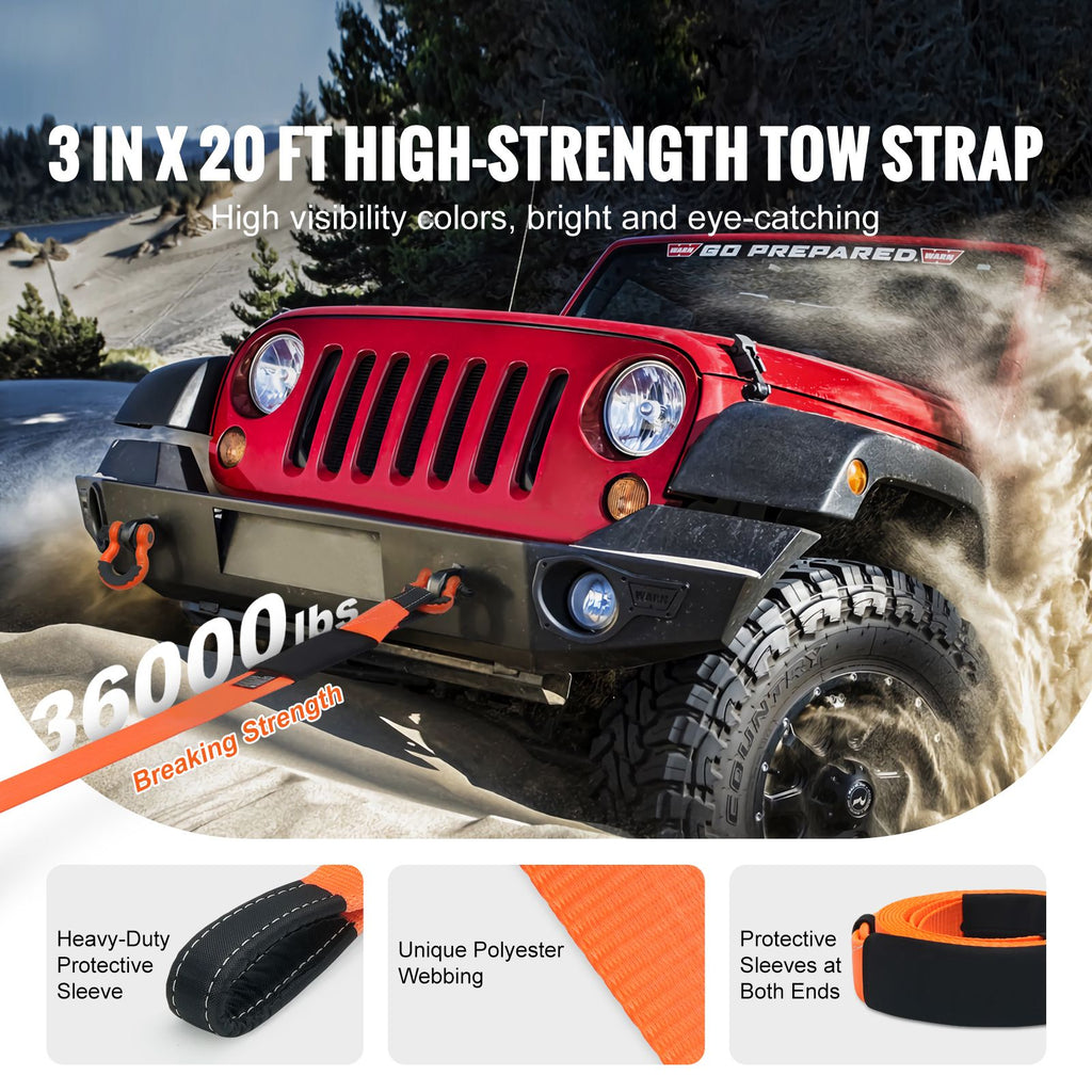 Reinforced Vehicle Tow Strap Recovery Kit