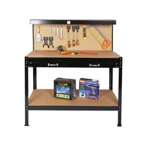 practical Workbench with Capacity – Solid Steel Frame & Pegboard Storage