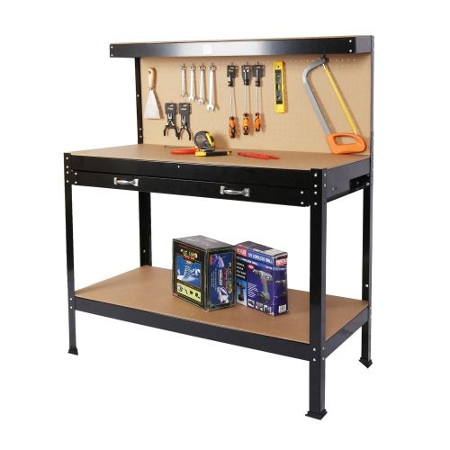 practical Workbench with Capacity – Solid Steel Frame & Pegboard Storage