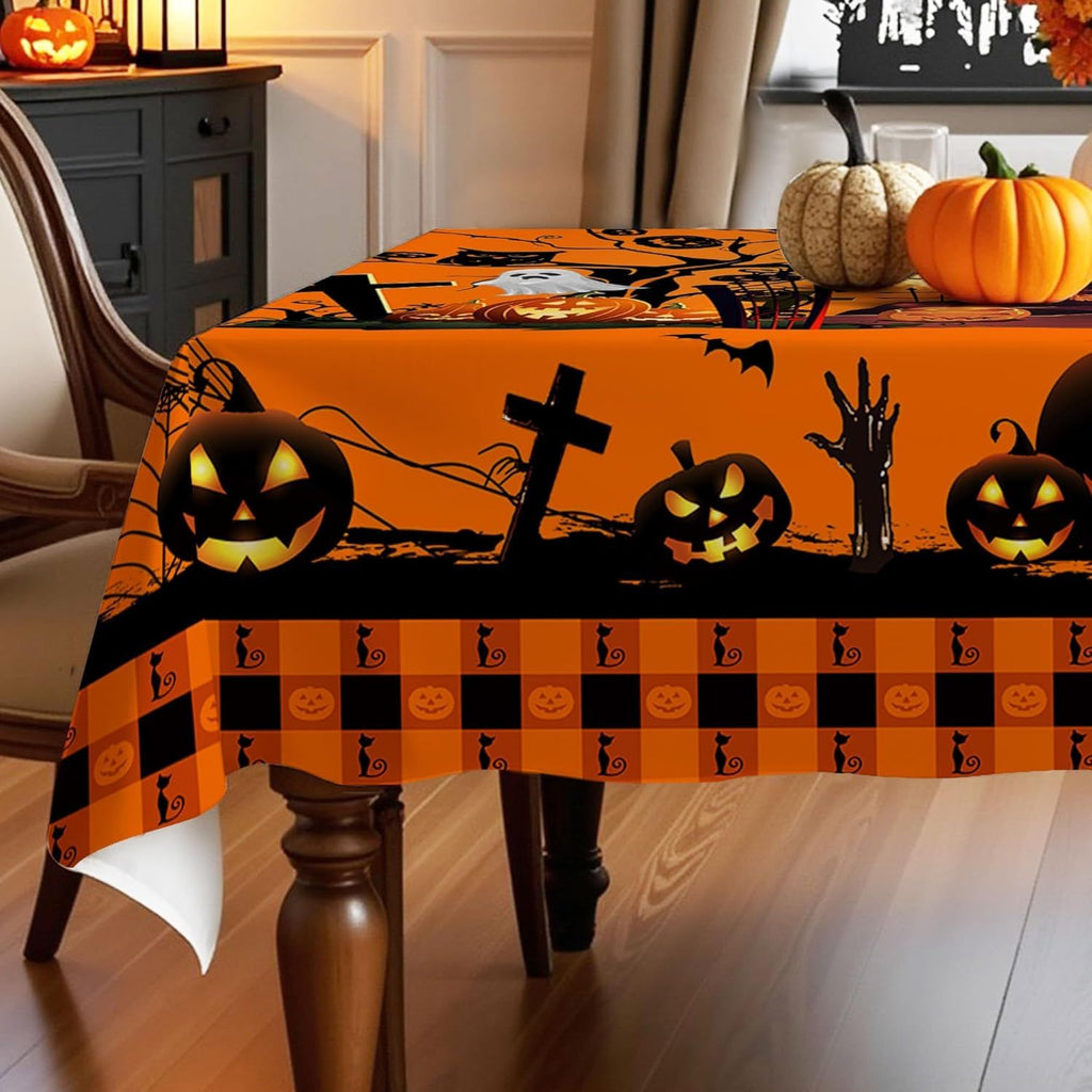Pumpkin and Castle Ghost Halloween Tablecloth