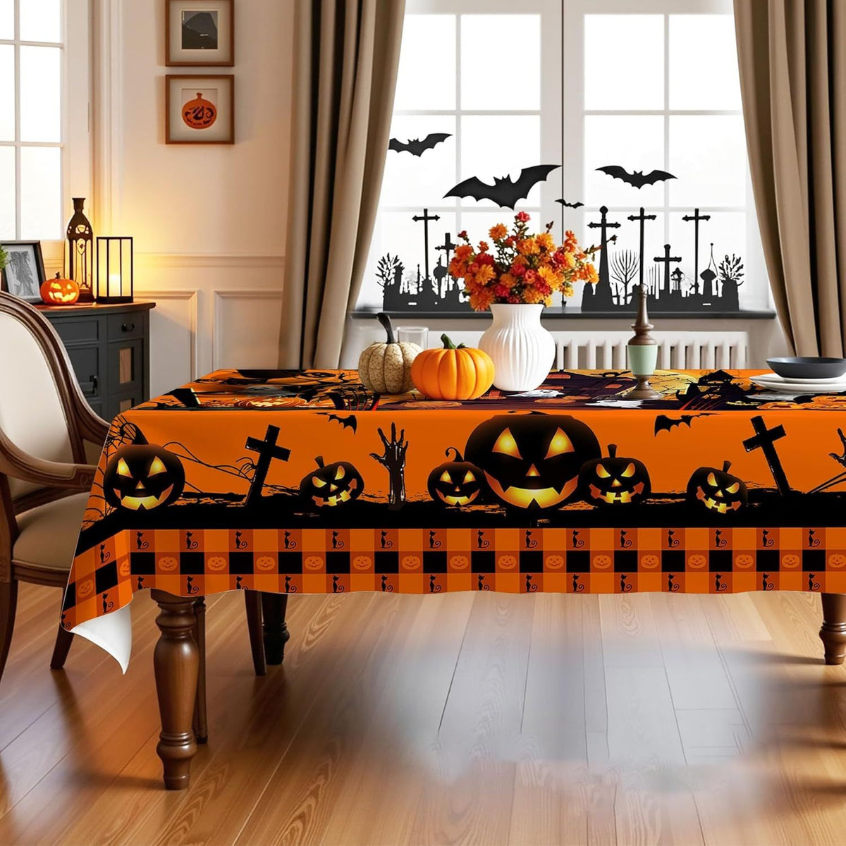 Pumpkin and Castle Ghost Halloween Tablecloth