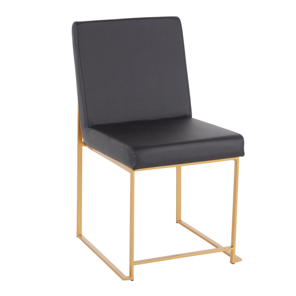 High Back Contemporary Dining Chair in Gold and Black Faux Leather - Set of 2