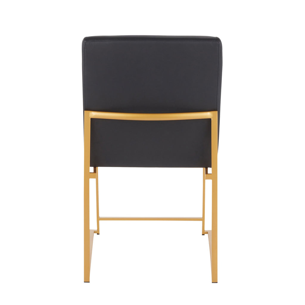 High Back Contemporary Dining Chair in Gold and Black Faux Leather - Set of 2