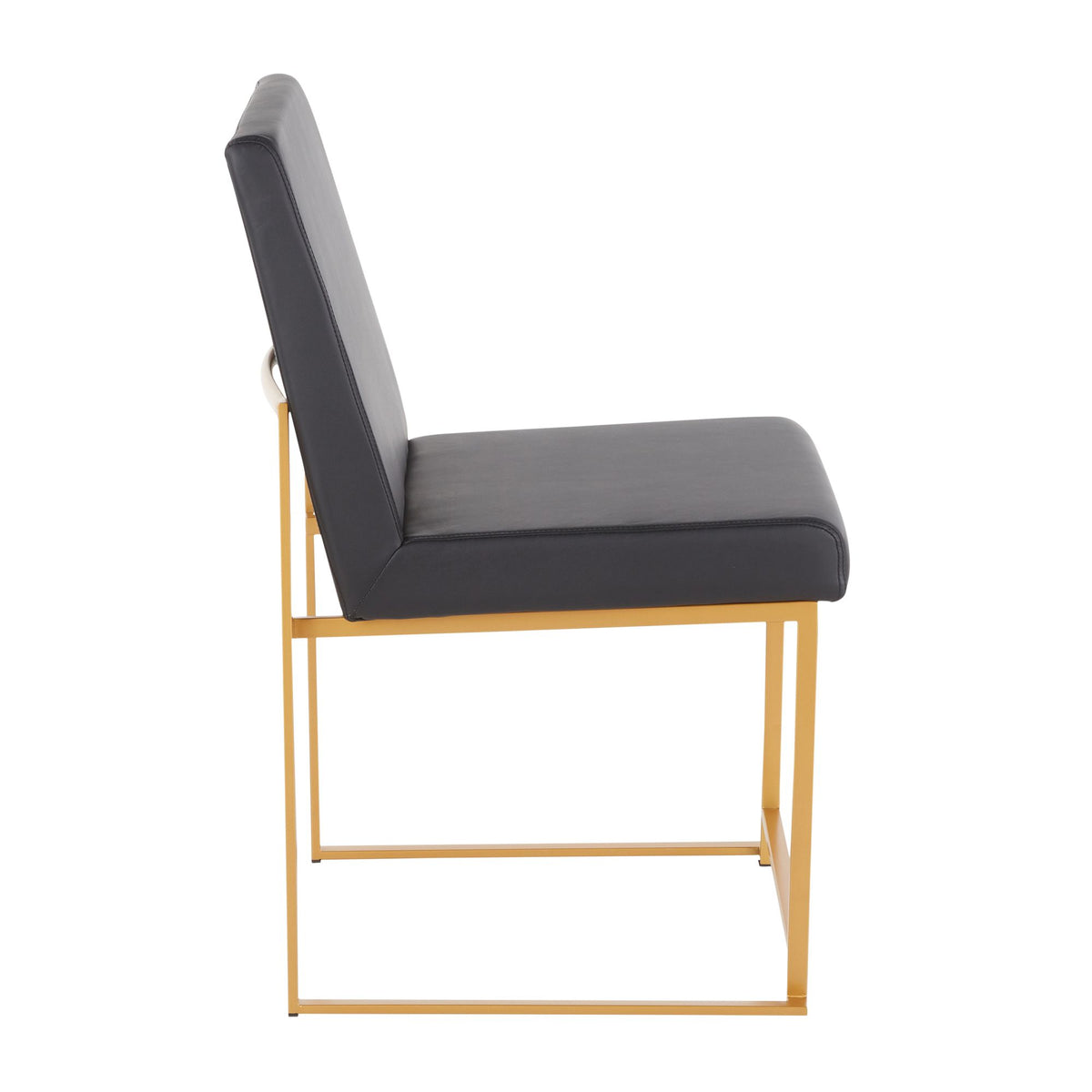 High Back Contemporary Dining Chair in Gold and Black Faux Leather - Set of 2