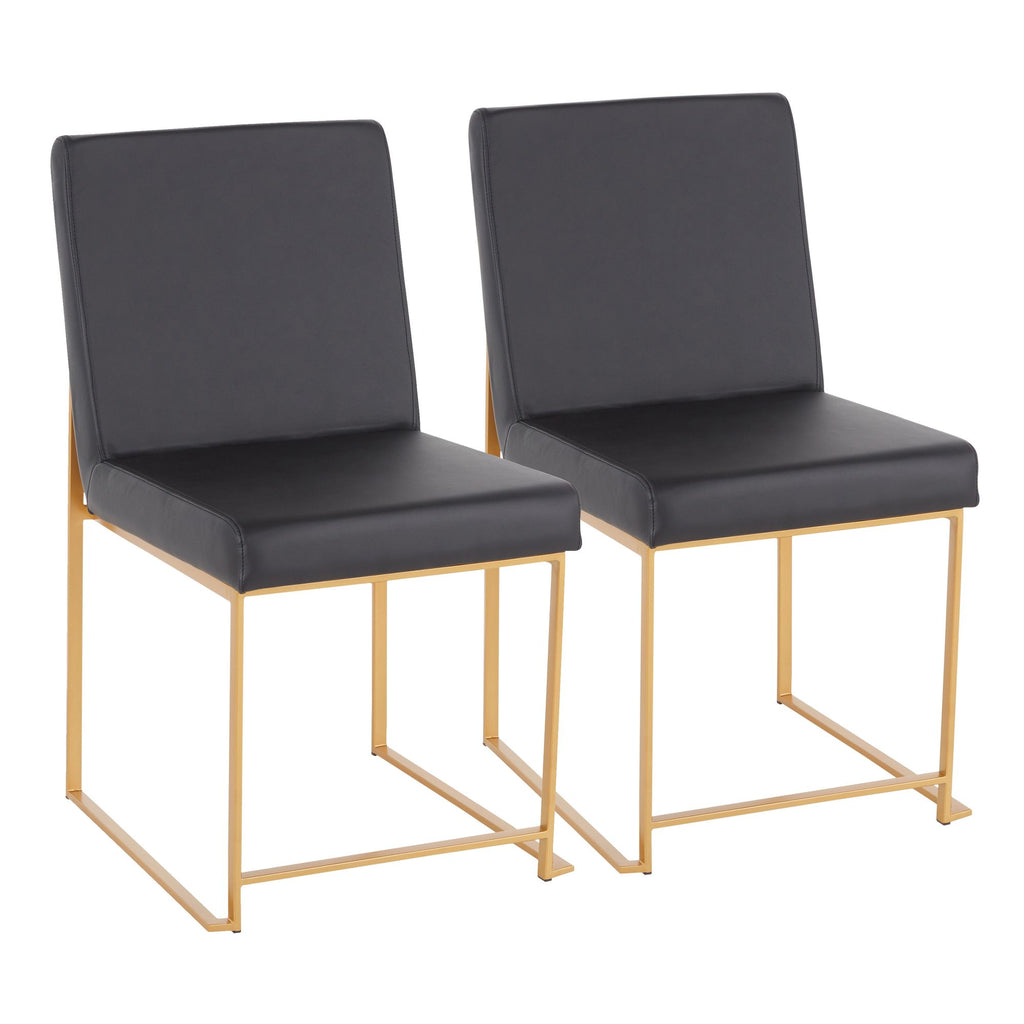 High Back Contemporary Dining Chair in Gold and Black Faux Leather - Set of 2