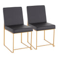 High Back Contemporary Dining Chair in Gold and Black Faux Leather - Set of 2