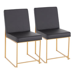 High Back Contemporary Dining Chair in Gold and Black Faux Leather - Set of 2