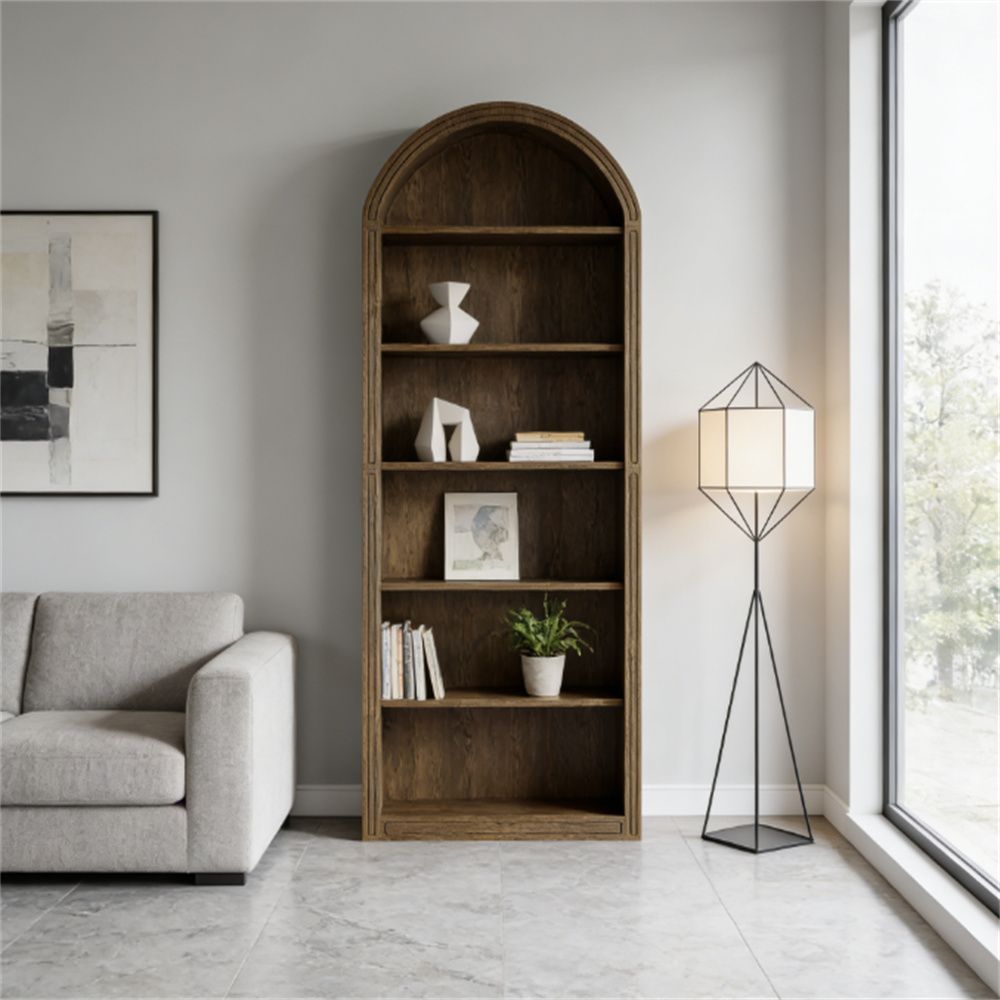 Tall Arched Bookshelf with Two-Tone Styling