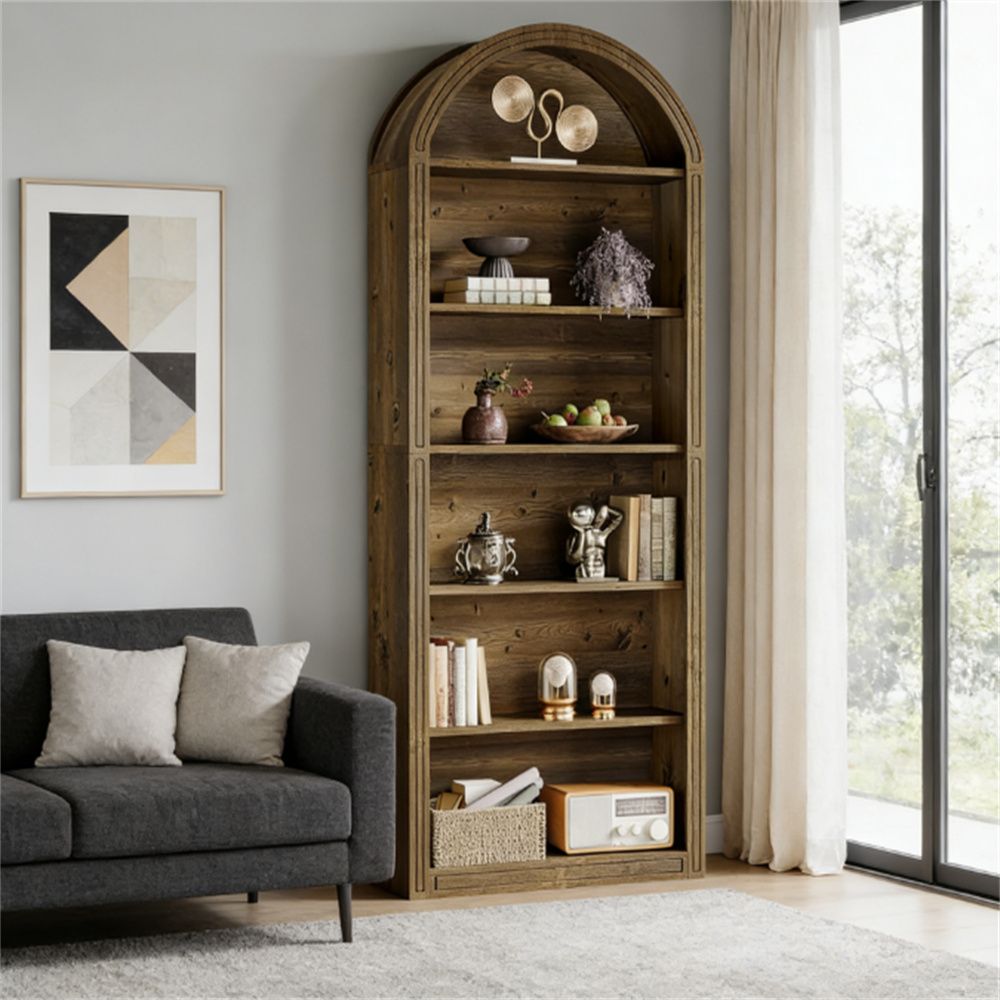 Tall Arched Bookshelf with Two-Tone Styling