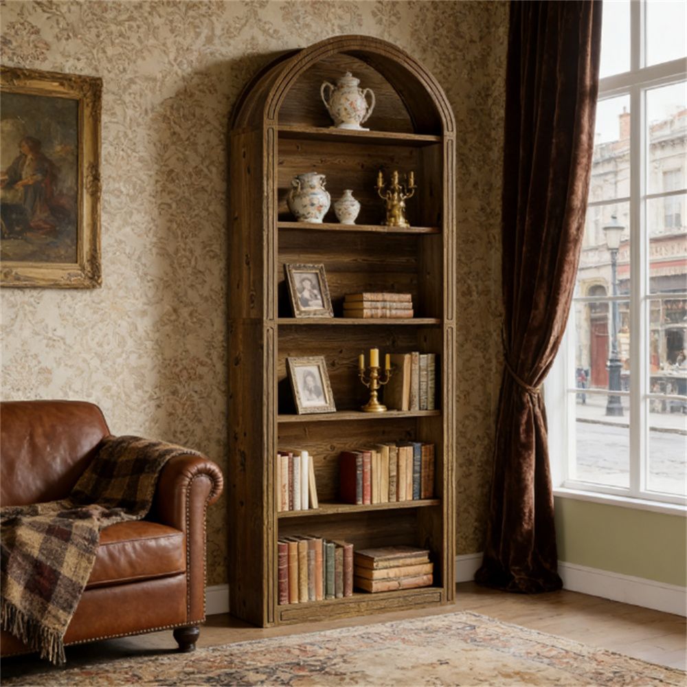 Tall Arched Bookshelf with Two-Tone Styling