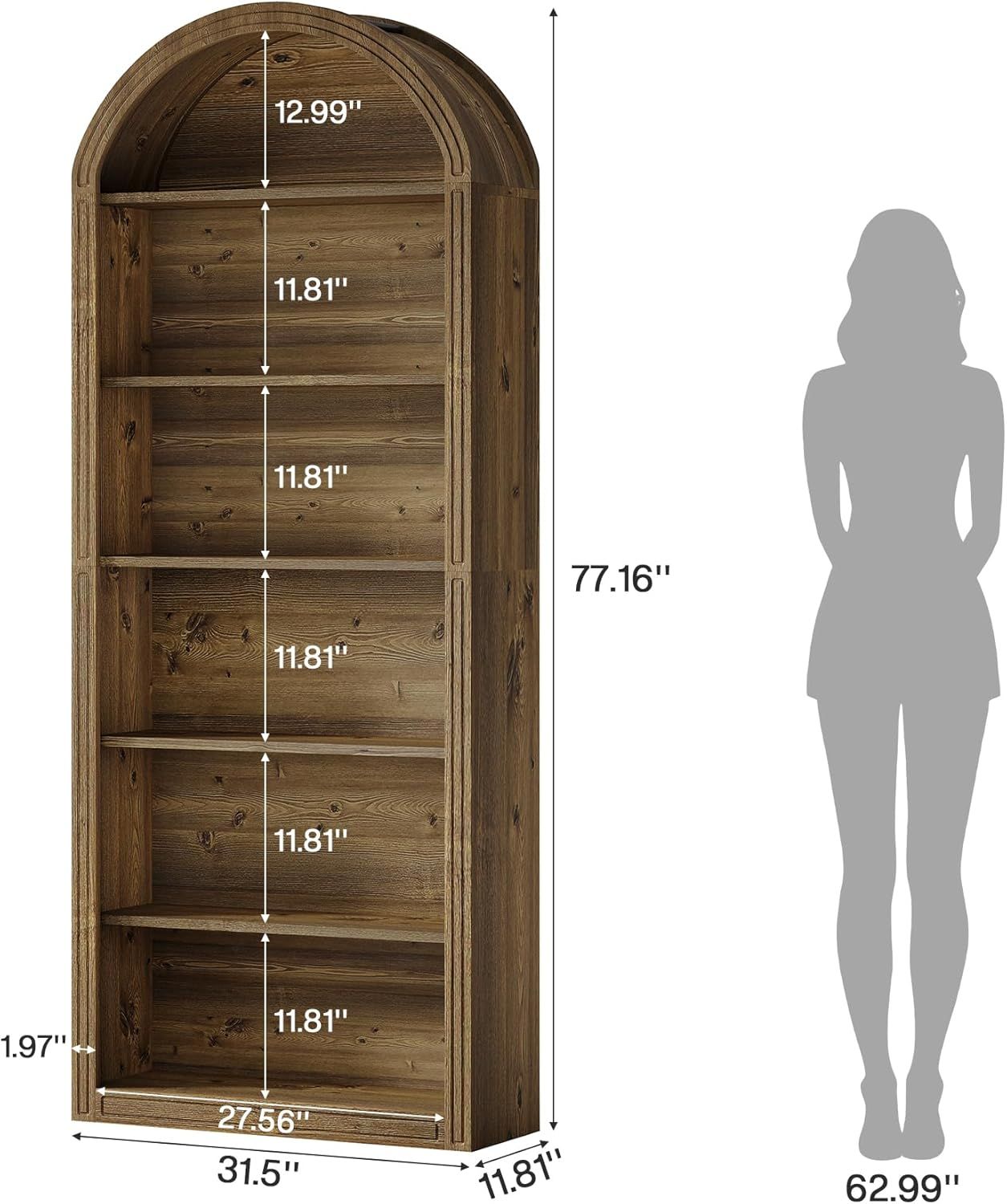 Tall Arched Bookshelf with Two-Tone Styling