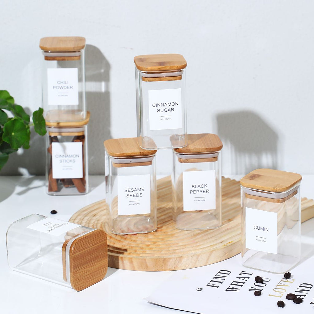 24 Spice Jars with Labels and Lids for Kitchen Organization