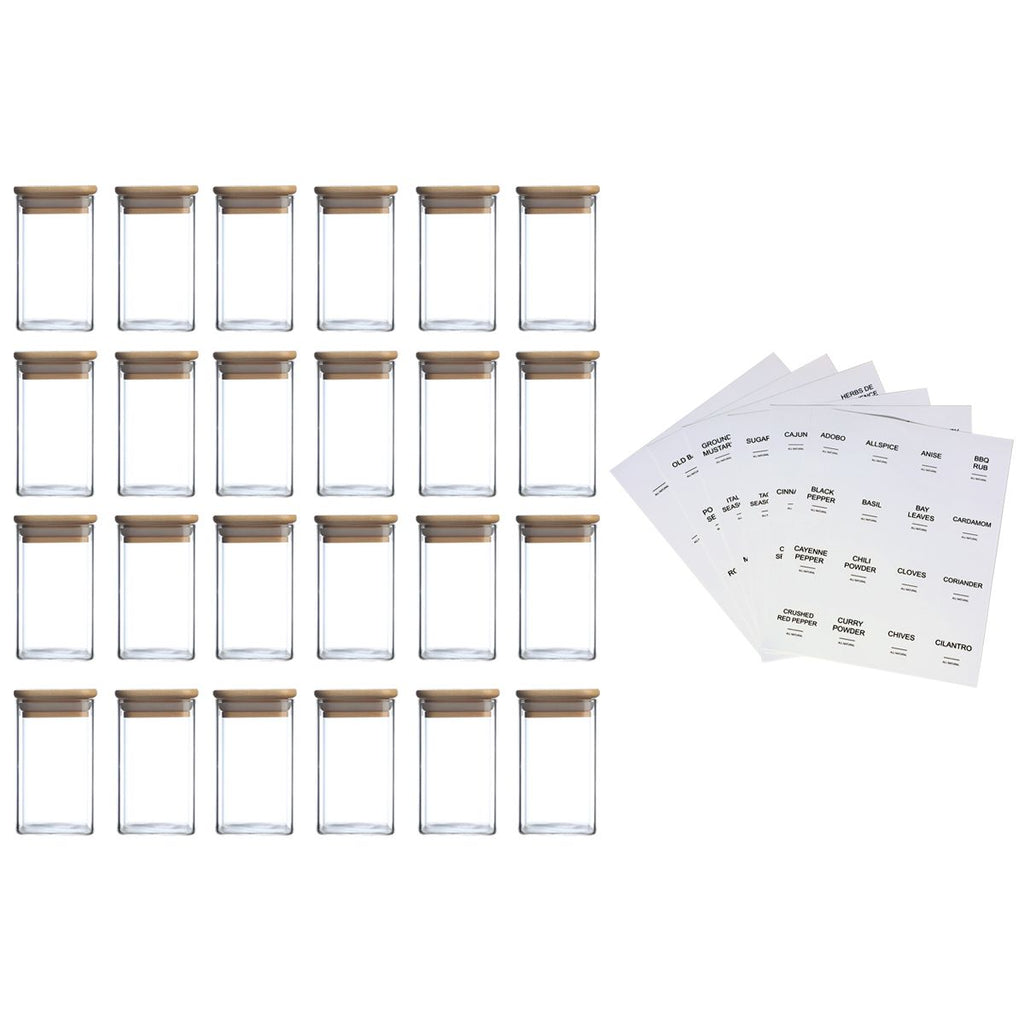 24 Spice Jars with Labels and Lids for Kitchen Organization