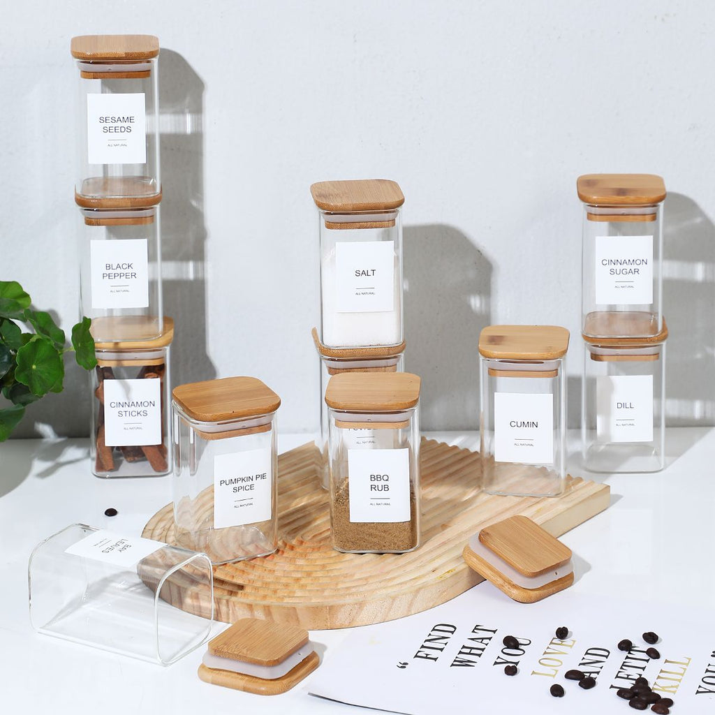 24 Spice Jars with Labels and Lids for Kitchen Organization