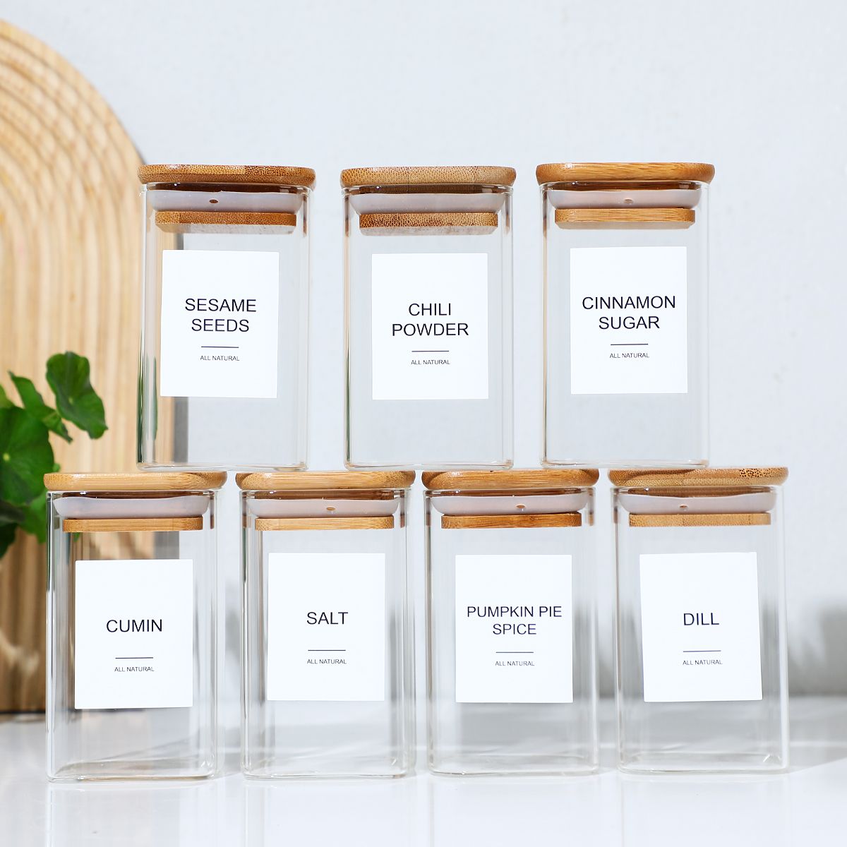 24 Spice Jars with Labels and Lids for Kitchen Organization