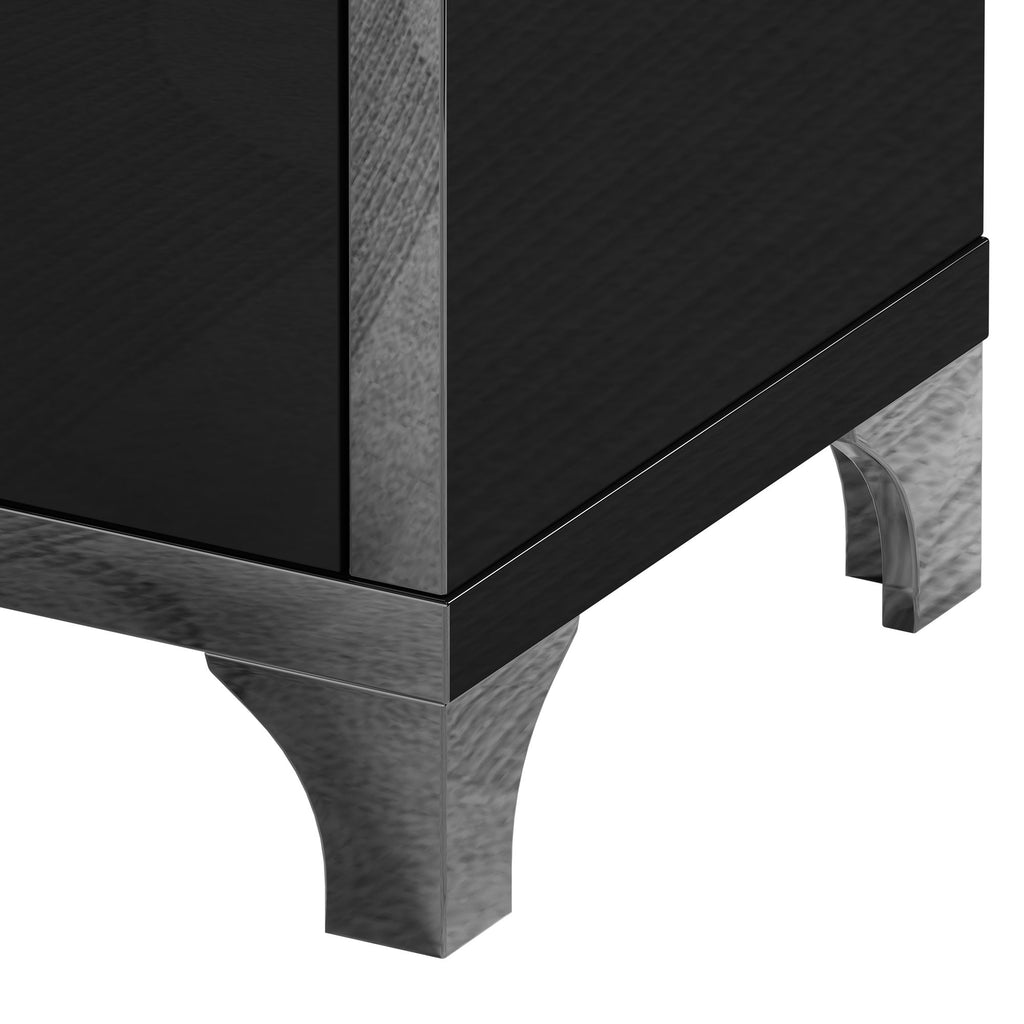 Black Mirrored High-Gloss Two-Drawer Nightstand