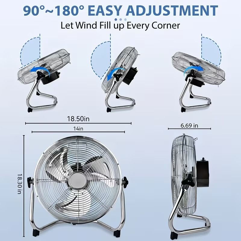 High Velocity Industrial Floor Fan, 3 Speed practical Air Circulator with Adjustable Tilt