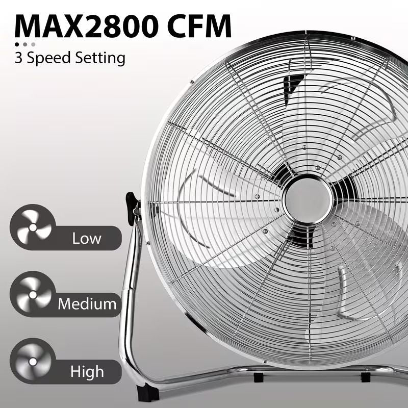 High Velocity Industrial Floor Fan, 3 Speed practical Air Circulator with Adjustable Tilt