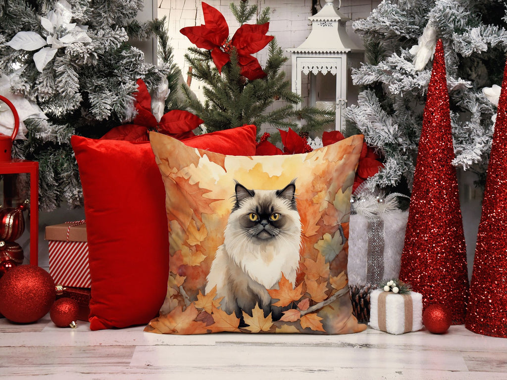 Himalayan Cat in Fall Leaves Halloween Throw Pillow