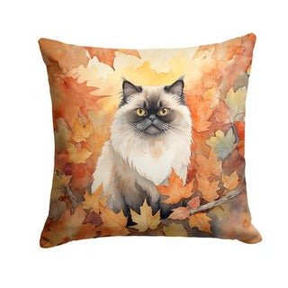 Himalayan Cat in Fall Leaves Halloween Throw Pillow