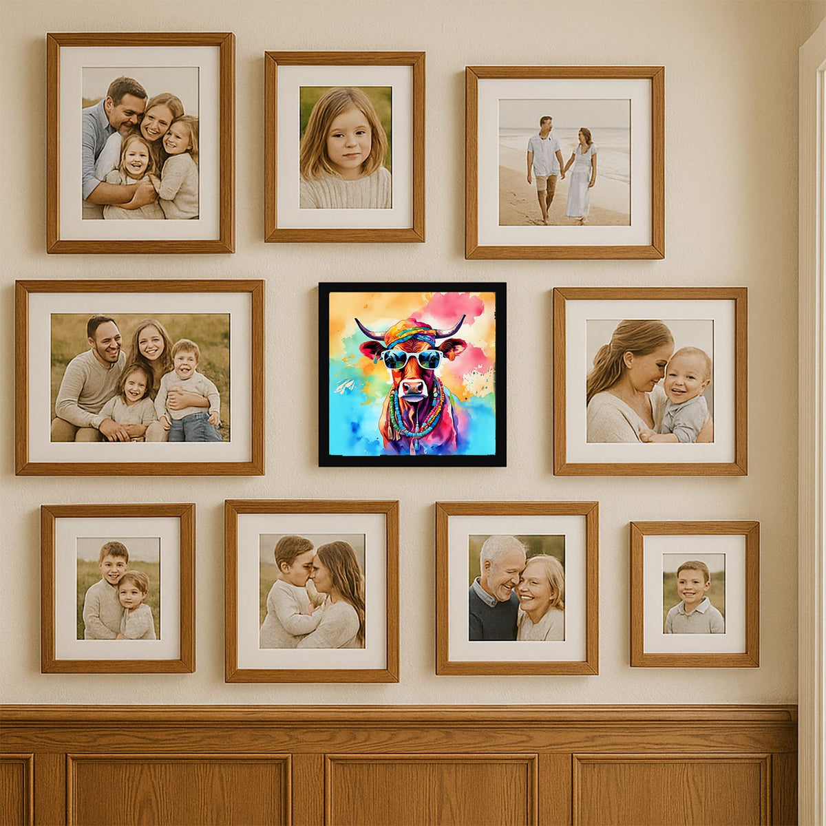 Hippie Cow Framed Wall Art